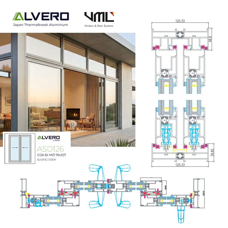 Nhôm alvero ASD126 cửa đi mở trượt