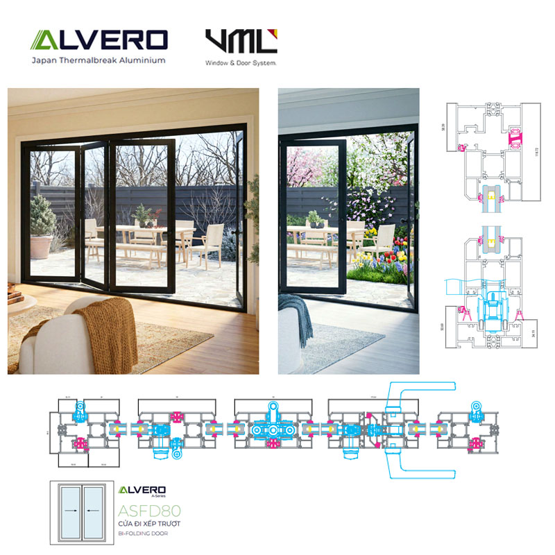Nhôm alvero ASFD80 cửa đi xếp trượt