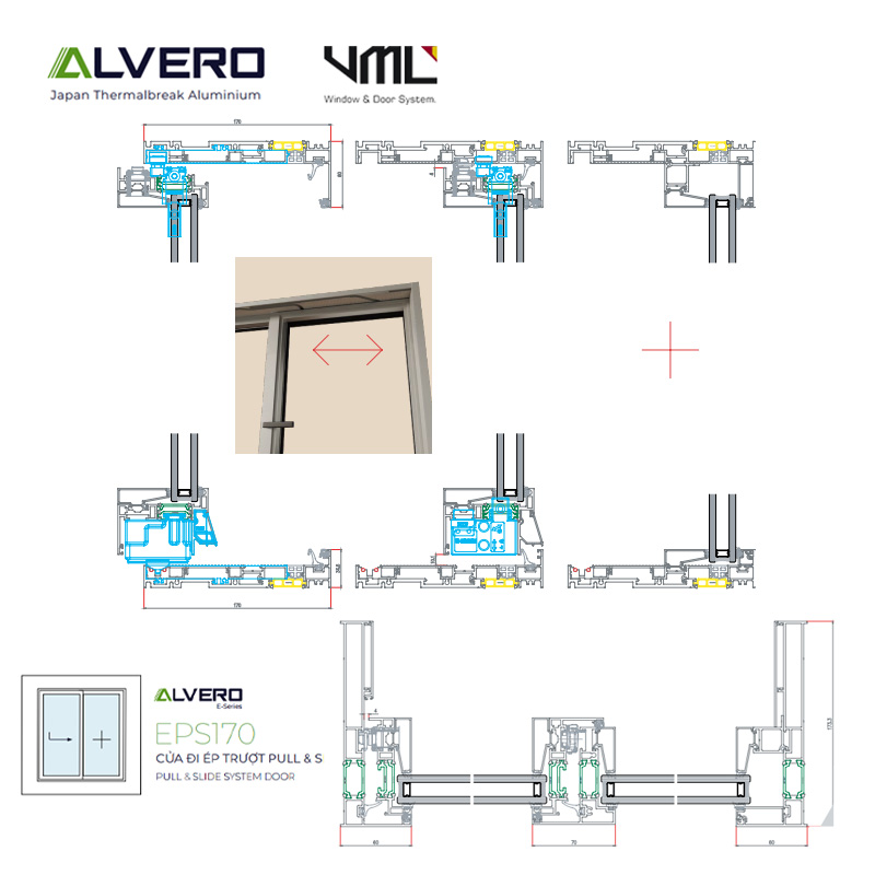 Nhôm alvero EPS170 cửa đi ép trượt pull & slide